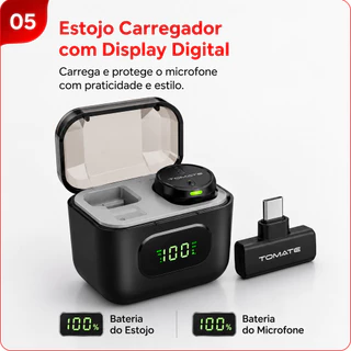 Microfone de Lapela Wireless TOMATE MT-2222C Tipo-C com Estojo, Áudio HD para Live, Vlog e Entrevistas