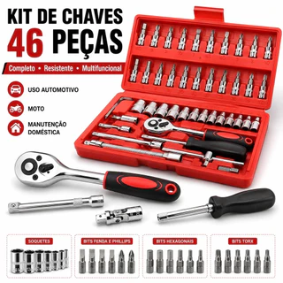 46 Peças Jogo De Chave Catraca Caixa De Ferramentas Completa Reversível Soquetes Maleta
