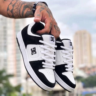 Tênis Masculino Estilo Skate Preto e Branco Para Dia a Dia e Lazer
