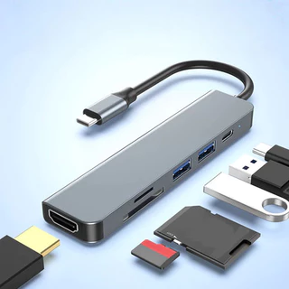 Hub USB-C 6 Em 1 Adaptador Tipo C HDMI 4K USB 3.0 USB 2.0 PD Leitor SD TF Para Notebook Laptop