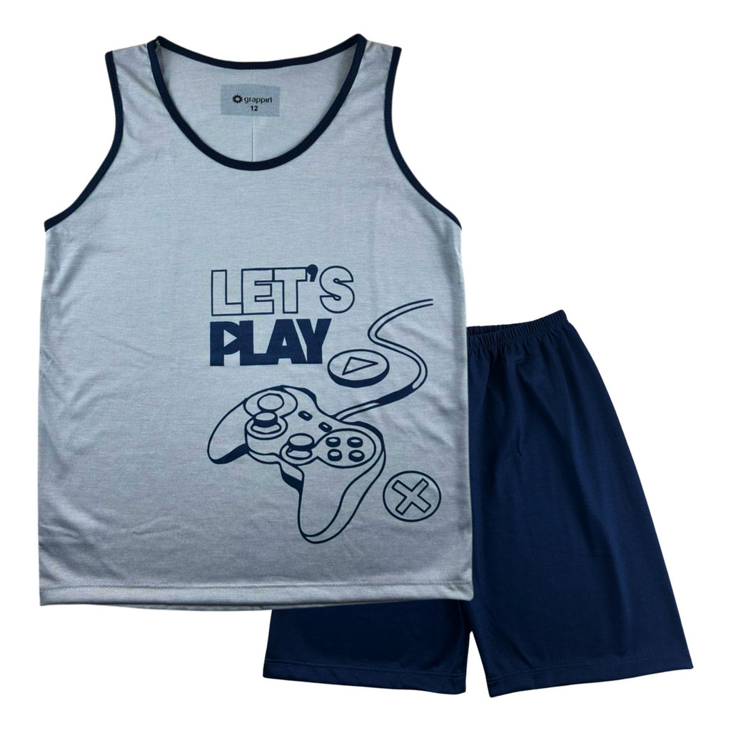 Pijama Infantil Regata Estampa Game Meninos Malha Grappin em Oferta na Shopee