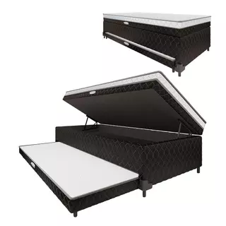 Cama Box Baú com Colchão de Espuma acoplado e Auxiliar de Espuma Copenhague Solteiro 88cm