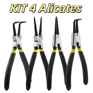 Kit 4 Alicates Para Trava Anel Extrator Profissional Jogo Com Bico Reto e Curvo Interno e Externo LWJ-1970