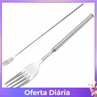 Estoque no Prata Inoxidável Telescópico Extensível Garfo Jantar Frutas Sobremesa Talheres Longos Garfos Churrasco De Car