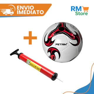 Kit Bola de Futebol com Bomba de Ar Manual Tamanho 5 Campo Costurada PVC