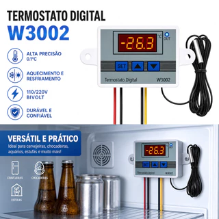 Termostato Digital 110/220V W3002 Cervejeira Chocadeira Alta Precisão Aquecimento Resfriamento