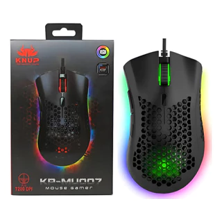 Mouse para Jogos Knup KP-MU007 RGB 7200 DPI Sensor Óptico 7 Botões Design Ergonômico USB LED