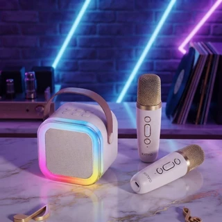 Caixa de Som com Microfone Sem Fio Karaokê K12 Bluetooth RGB Disponível com 1 Microfone ou 2 Microfones