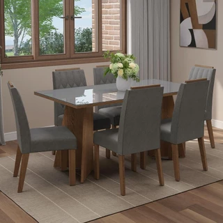 Conjunto Sala de Jantar Tampo de Vidro 6 Cadeiras Rustic/Cinza/Silver Sintra Madesa em Oferta na Shopee
