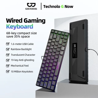 Teclado com fio Goojodoq de 68 teclas com design ergonômico e iluminação RGB compatível com diversos sistemas.