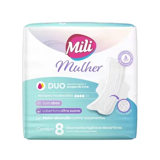 Absorvente Mili Mulher Duo com Abas - Embalagem com 8 Unidades em Oferta na Shopee