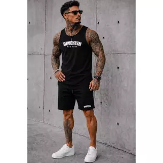Kit Regata Longline e Short Moletom Brooklin Masculino Bermuda Slim StreetWear Lançamento