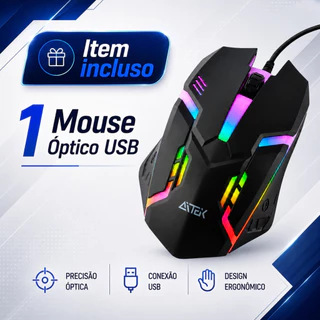 Mouse Gamer Óptico USB LED RGB 7 Cores com Fio 1200 DPI 4 Botões PC Notebook TV Xbox Playstation DVR NVR Tablet Receptor