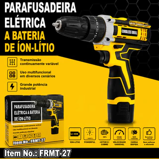 Parafusadeira Furadeira Sem Fio à Bateria Íon-Lítio 48V, 25 Velocidade Variável, Kit Com Carregador e Brocas
