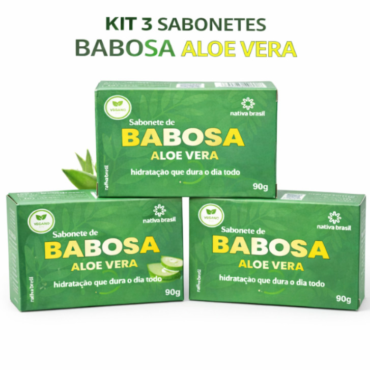 Kit 3 Sabonetes De Babosa Aloe Vera 90g Cuidado Suave Pele