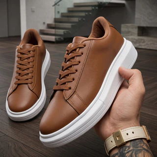 Tênis Masculino Sneaker Casual Social Confortável Sola Alta Leve Macio Estiloso Dia a Dia