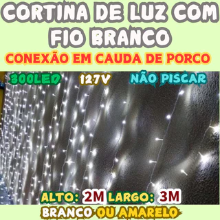 Cortina De Luz 3m x 2m Com Branco Fixo Chibrali Não Piscar Conexão Em Cauda De Porco 127V em Oferta na Shopee