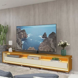 Rack para TV até 90 Polegadas com LED e Rodízios 260cm 100% MDF Requinte Naturale/Off White