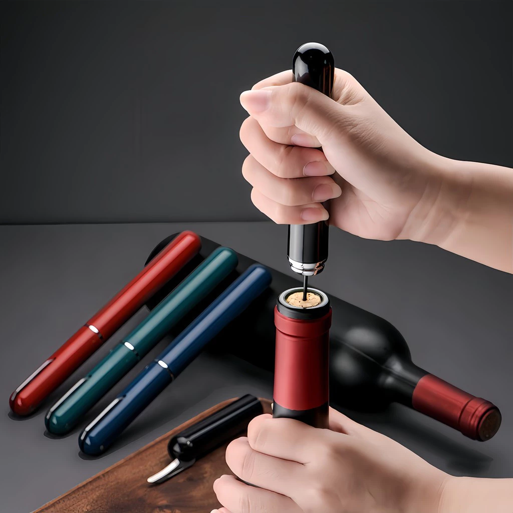 Abridor de Vinho Pneumático 2 em 1 com Agulha Inox e Cortador de Lacre