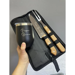 Kit Churrasco com Copo Térmico Personalizado a Laser Presente Exclusivo Dia dos Pais Brindes