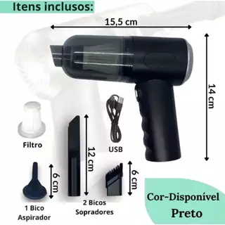 Aspirador Soprador Portátil Faz Vácuo 3 em 1 Multifuncional Sem Fio Automotivo