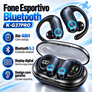 Fone Bluetooth Esportivo G37 com Gancho Auricular e Estojo Carregador com LED