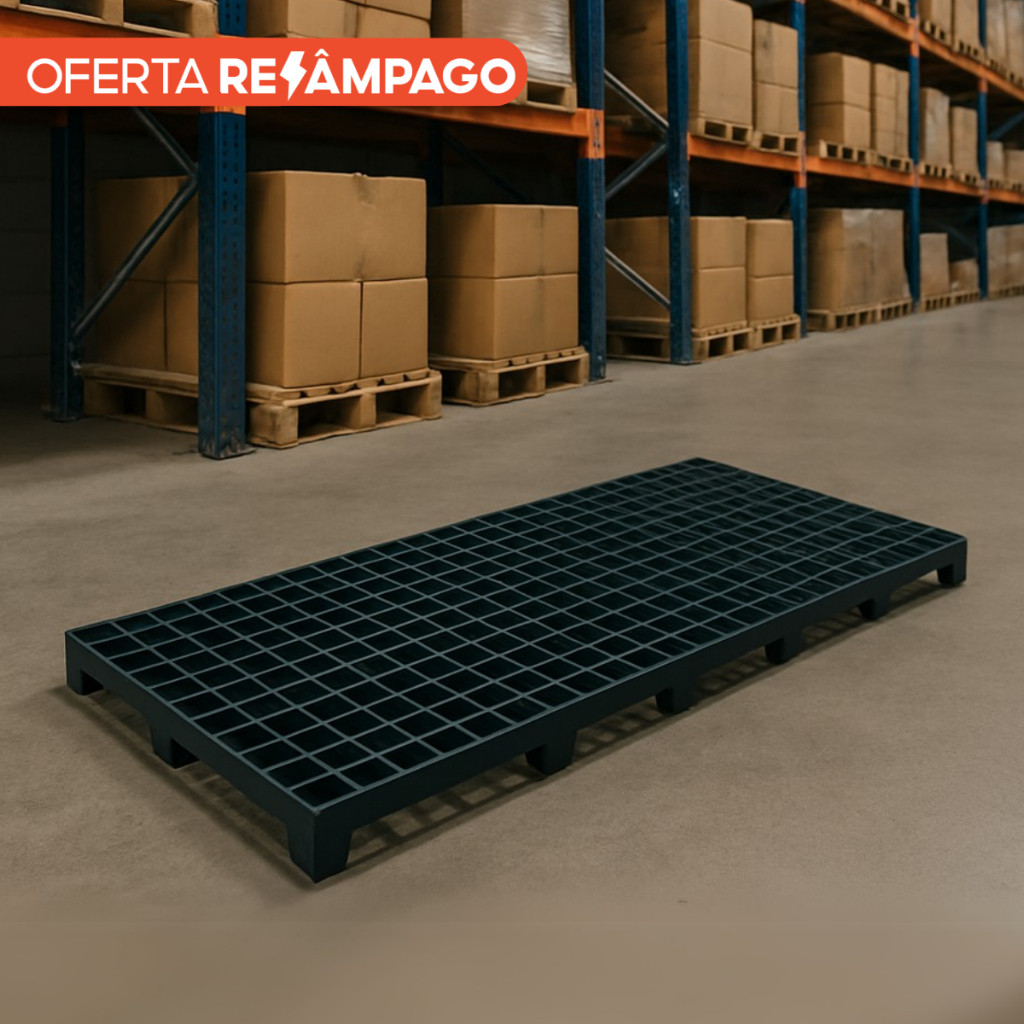 Kit 10 Pallet Palete Estrado Plástico Preto 25x50x2,5cm Piso Empilhável ...