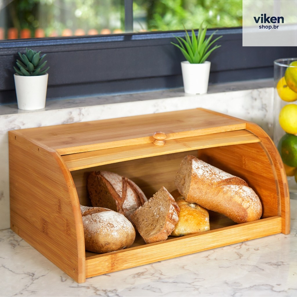 Porta Pães de Bambu com Tampa Deslizante 38x26x16.5cm | Orga