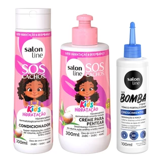 Kit com Condicionador e Creme para Pentear Kids + Tônico Fortalecedor Salon Line em Oferta na Shopee