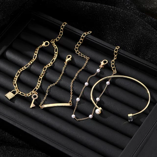 Conjunto de pulseiras banhadas a ouro de 4 peças joias vintage femininas, elegantes e luxuosas adequadas para presentear