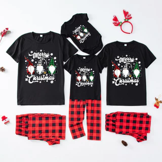 Conjuntos de Pijamas de Natal para Família com Estampa de Letras, Manga Curta, Pai, Mãe, Filhos, Bebê, Macacão PJs UKY
