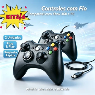 Kit 1/2/4 Controle Xbox 360 com Fio USB PC Gamer |Vibração Ajustável Plug & Play 45s |Compatível Xbox One Windows 7 8 10