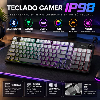 Teclado Gamer IP98 Com Sensação Mecânica Design Elegante E Atraente 3 Modos: Bluetooth + 2.4GHz + USB-C