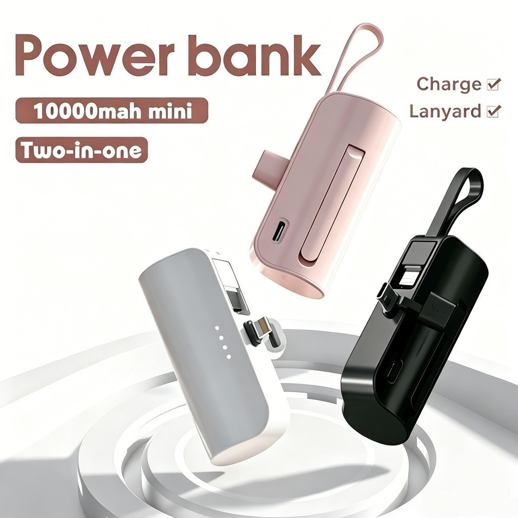 Carregador Portátil Mini Power Bank 10000mAh Com 02 Saídas Tipo-C / Lightning