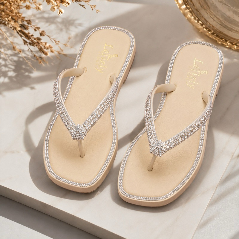 Rasteirinha Feminina com Strass Dourado e Design Elegante | Shopee Brasil