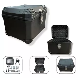 Baú Bauleto De Plástico Completo Universal 45L Preto Para Moto Motocicleta Entregador