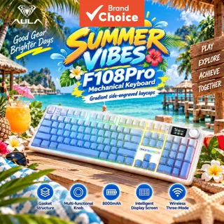 Teclado Mecânico Gaming AULA F108 Tri-Modo RGB Sem Fio BT 2.4G Hot Swappable Gasket 108 Teclas Ergonômico USB para PC