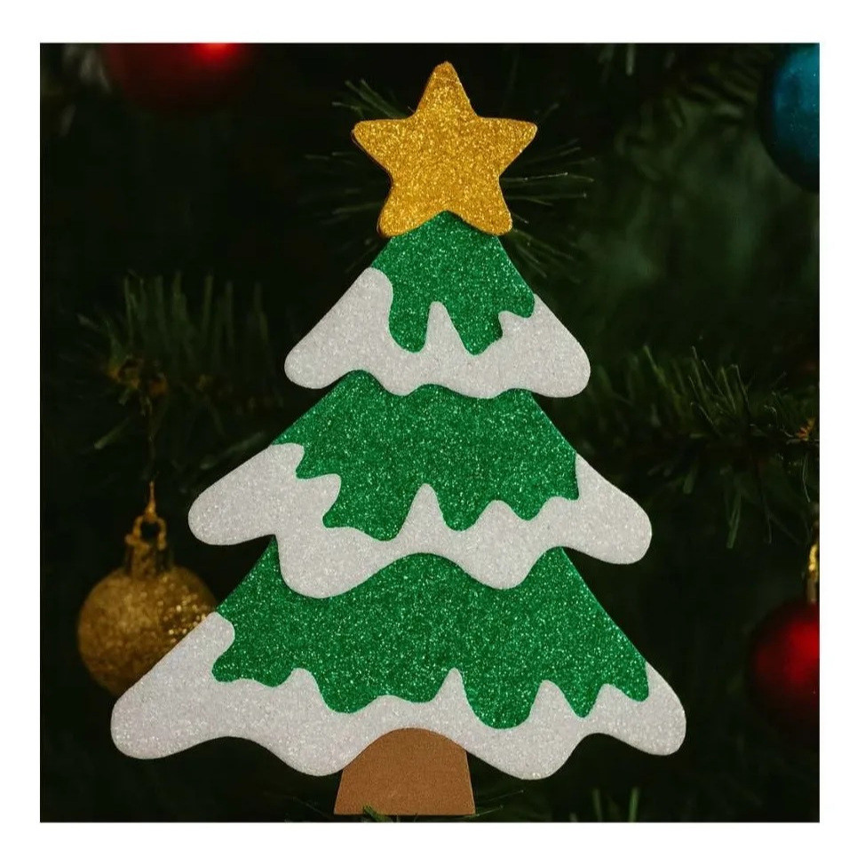 6 Decoração Enfeite Aplique Arvore De Natal Eva Glitter 10cm