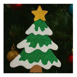 6 Decoração Enfeite Aplique Arvore De Natal Eva Glitter 10cm