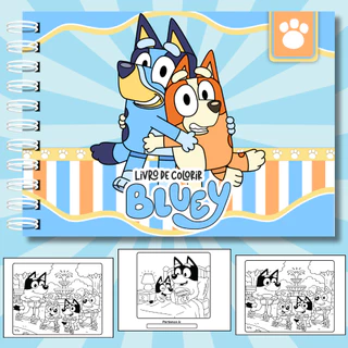 Livro de Colorir Bluey 50 Desenhos Folhas A5 180g - Capa Dura - Acompanha Acetato Pronta Entrega em Oferta na Shopee