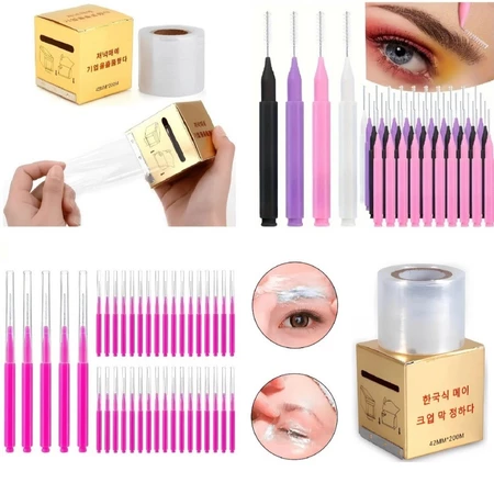 Kit Escovinhas Brow Lamination 30/60/90 ou 120 Un + Plástico Filme 200m Caixinha Com Lâmina de Corte