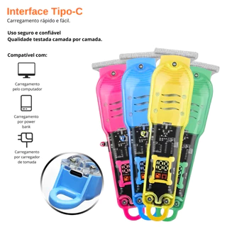 Máquina De Cortar Cabelo Profissional Smart Lcd Barbeador Elétrico Transparente Sem Fio Para Homens - COR SORTIDA