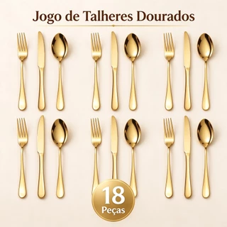 18 Peças Talheres Ouro De Aço Inox Garfo Colher Faca Colher De Mesa