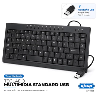 Teclado Mini Slim Multimídia USB 2.0 Compacto Design Notebook com 10 Teclas de Atalho Ergonômico Digitação Confortável