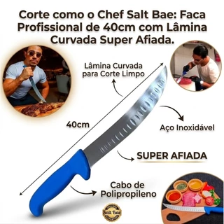 Faca Churrasco Profissional de 40cm com Lâmina Curvada Salt Bae Chef