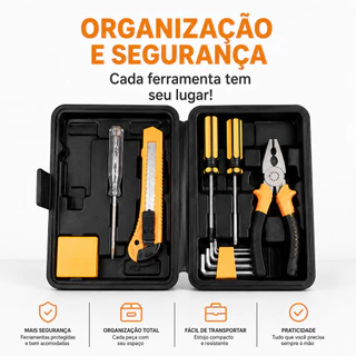 Kit de Ferramentas 12 Peças com Estojo Organizador Chaves Alicate Estilete e Chaves Allen Multiuso
