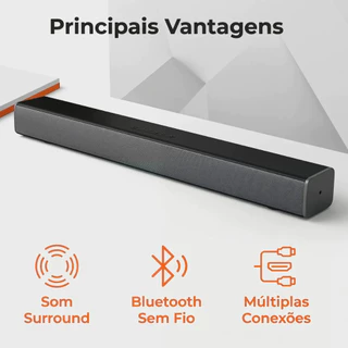 Caixa De Som Soundbar Para TV Home Theater 60W RMS Bluetooth 5.0 HDMI Estéreo 2.0 Fixação Na Parede