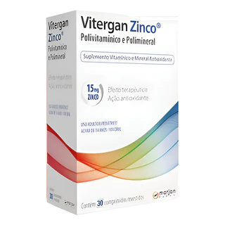 Vitergan Zinco 30 Comprimidos Suplemento Polivitamínico Sem Sabor