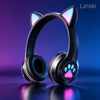 Fone de Ouvido Orelha de Gato Bluetooth RGB LED | Headset Gamer 5.3 com Microfone - Kapbom KA-910B