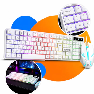 Kit Teclado e Mouse Gamer Branco com Iluminação LED RGB conexão USB compatível com Windows e MacOS perfeito para jogos